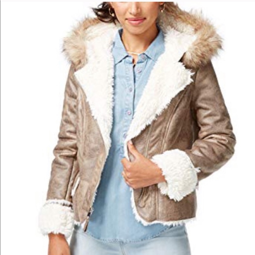 Shearling faux fur coat size xs